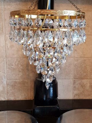 French Vintage Six Tier Waterfall Cut Crystal Glass Chandelier
