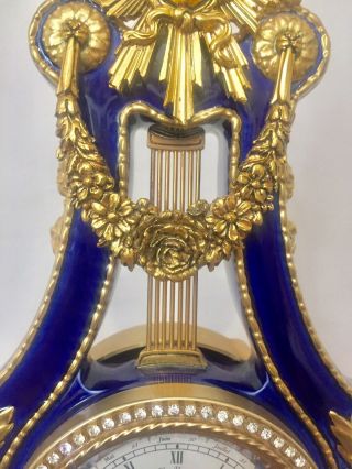 Vintage Maria Antoinette Cobalt Blue Porcelain Clock By Franklin 3