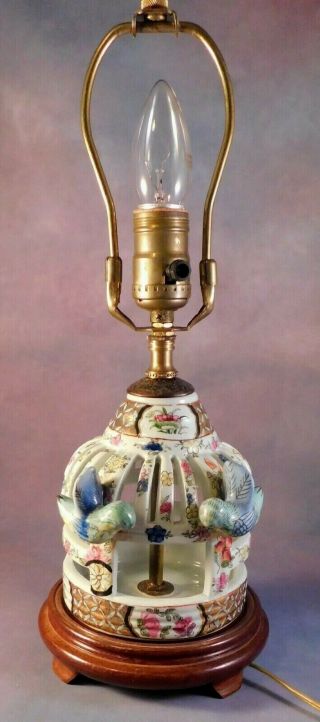 Unique Vintage Asian Porcelain Table Lamp Hand Painted/gold Gild Applied Birds