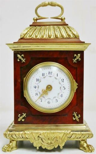 Glorius Antique French 8 Day Red Shell & Ormolu Bronze Caddy Top Carriage Clock
