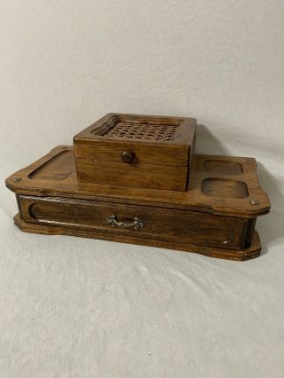 Old Antique Wooden Mens Dresser Jewelry Box With Drawer