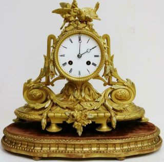 Antique French 8 Day 2 Tone Bronze Fire Gilt Ormolu Mantle Clock