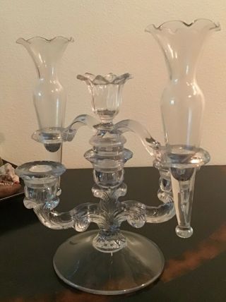 Antique Clear Glass 4 - Piece Candle Stick Holder Candelabra Flower Vases - Wedding