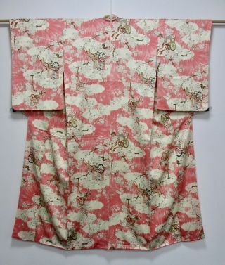 Japanese Silk Kimono / Ume Tree & Gosyoguruma / Silk Fabric /540