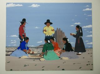 Vintage Native American Navajo Painting By Lewis Brown Shiprock Ceremony Ex Cond