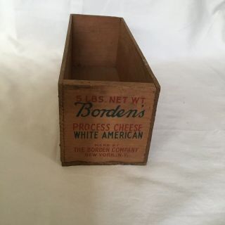 Vintage Borden ' s Process Cheese Wooden Box 5 Pound Size 3 3/4” X 11 5/8” 2