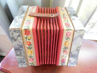 Vintage Scholer 20 Button Concertina Squeeze Box Pearlized,  Floral Great