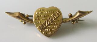 Vintage 9ct Yellow Gold Mizpah Heart Shape Pin Brooch