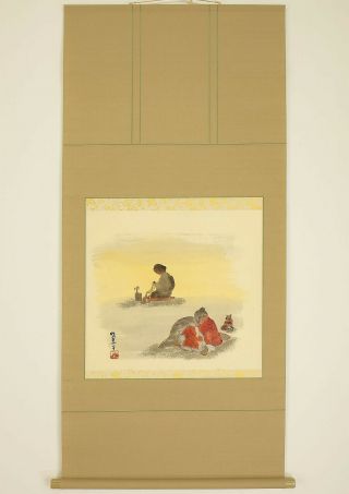 掛軸1967 Japanese Hanging Scroll " Figure Painting " @n614