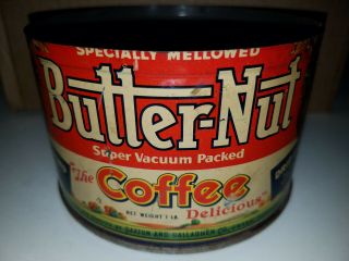 Rare Vintage 1lb Butter Nut Coffee Tin Omaha,  Nebraska Color & Graphics