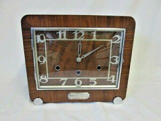 A Kenzle Walnut Art Deco Presentation Quarter Chime Mantel Clock