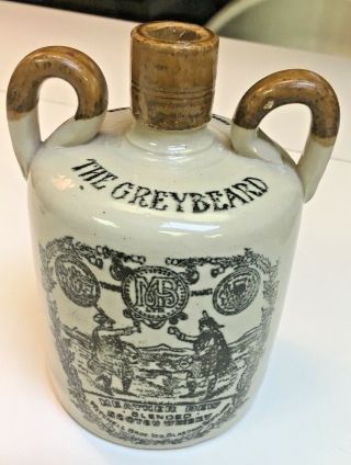 Antique The Greybeard Scottish Glasgow Fossil Pottery Painted Scotch Whiskey Jug
