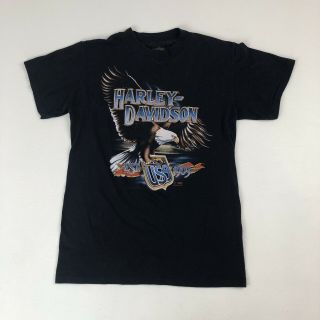 Vtg 1985 Harley Davidson 3d Emblem Eagle Single Stitch Black T - Shirt Sz M