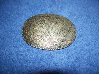 Vintage Oval Floral Design Silver Tone Metal Belt Buckle 3 1/2 "