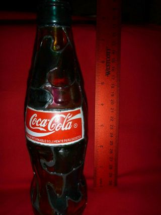 Vintage Coca Cola Stained Glass Empty Bottle Spanish Colorful Art Display