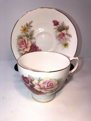 Queen Anne Bone China Footed Tea Cup and Saucer Made in England Roses 3