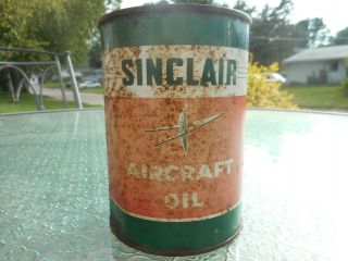Vintage Sinclair Aircraft 1 Quart Motor Oil Advertising Full Tin Can