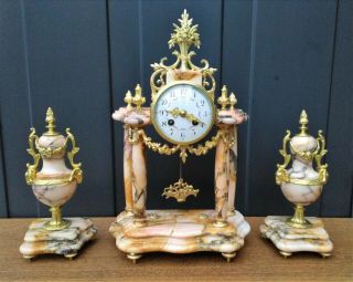 Antique French Curved Marble And Bronze Mantelclock,  Louis Xvi Style