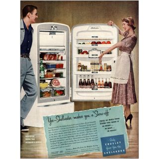 1950 Crosley Refrigerator: Shelvador Makes You A Show Off Vintage Print Ad