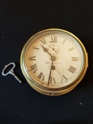 Brass Ship Bulkhead Clock By Bravingtons Antique - Vintage - Comes With Key