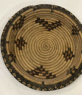 Antique Apache Native American Indian Basket 7.  5 Inches Wide 1” Dip Three Colors