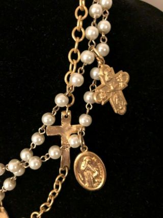 Pretty Triple Strand Necklace with Crosses and Christophers Gold Tone Chain 2