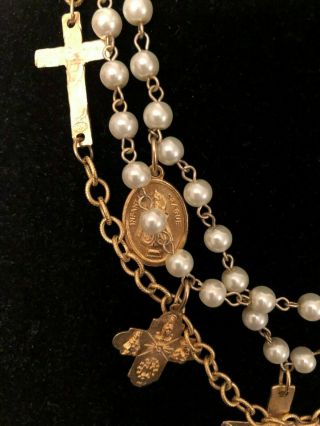 Pretty Triple Strand Necklace with Crosses and Christophers Gold Tone Chain 3