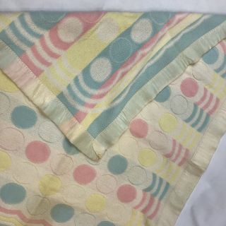 Baby Blanket Vintage Satin Trim Binding Pastel Acrylic Circles Waves Unisex Dot