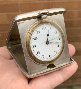 A Small Antique Art Deco Solid Silver Travel Clock,  Spares Or Restoration,  1920.