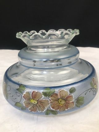 Oil Lamp Shade Aladdin Rayo Coleman 7” Inch Fitter Clear Handpainted Blue