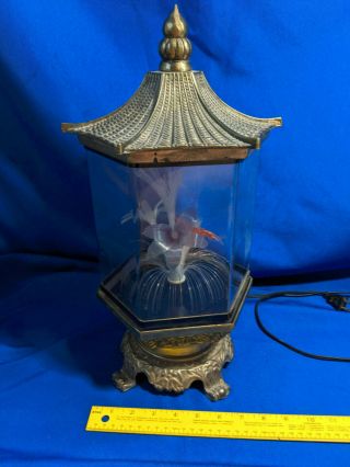 Fiber Optic Light Lamp Vtg Color Changing Flowers Rotating Oriental Bronze Cast