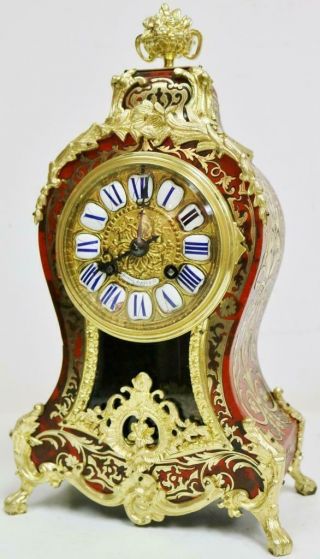 Rare Antique French Inlaid Boulle Bracket Clock 8 Day Red Shell Mantel Clock 2