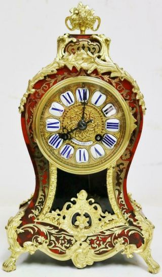 Rare Antique French Inlaid Boulle Bracket Clock 8 Day Red Shell Mantel Clock 3