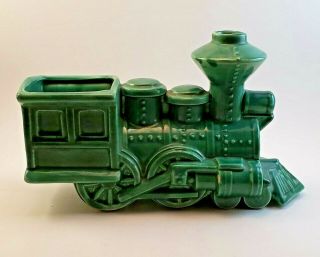 Vintage Green Ceramic Train Engine Planter - 9 " X 5 1/4 " Tall