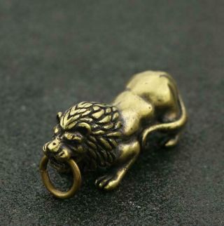 Chinese Old Pure Copper Hand - Made Lion Good Luck Statue Antique Pendant /za01