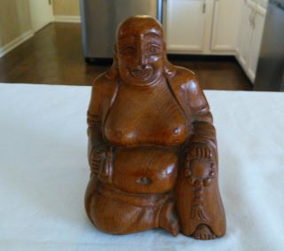 Vintage Wooden Hand Carved Figure Of A Buddha