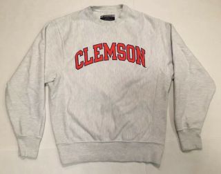 Vtg 90s Champion Reverse Weave Crewneck Sweatshirt Clemson Tigers Gray Small Euc