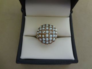 Lovely Vintage 9 Carat Gold Domed Pearl Cluster Ring