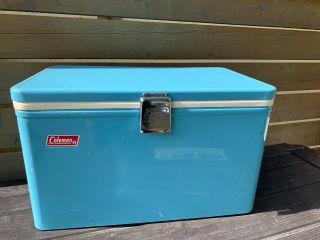 Vintage Baby Blue Coleman Metal Cooler Chrome Latch And Handles