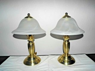 Lamps A Pair 14 " H 3 - Way Touch Switched Frosted Glass & Brass Night - Stand La,  Mps