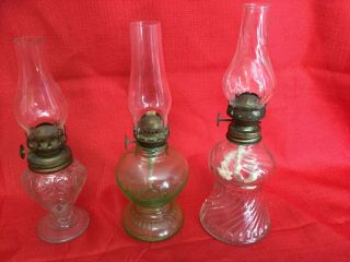 Antique Victorian Green Vaseline Uranium Glass Kerosene Oil Lamp With Bonus