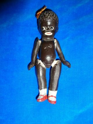 Vintage Black Americana 4 1/2 " Black Face Girl Doll - Made In Japan