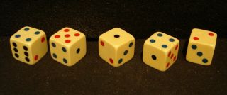 Rare Vintage Dice Made Of French Ivory - With Tri/color Inlaid Spots - Collectors