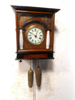 Wonderful 1875 German Wag On The Wall Clock - - Wooden Plates & Weights