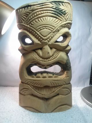 Incredible Carved Wood Tiki Mask,  Hawaiian Island Carved Wood Folk Art Sculpture