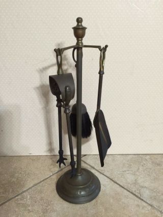 4 Pc Vintage Brass Mini Fireplace Tool Set,  17 " Tall,  4.  4 Lbs Weight