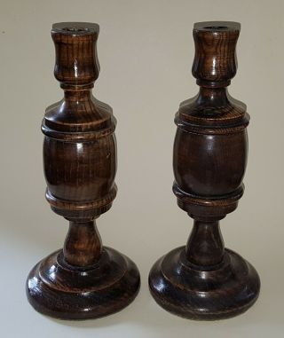 Oak Wood Vintage Victorian Antique Tall Candlesticks