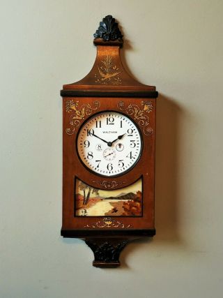 Antique Waltham 8 Days 7 Jewels Hanging Wall Clock - Pocket Watch Type Movement