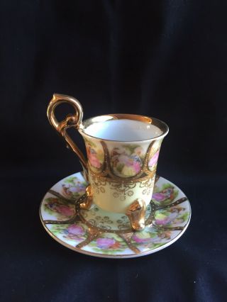 Vintage Arnart Fragonard Design Footed Demitasse Tea Cup And Saucer