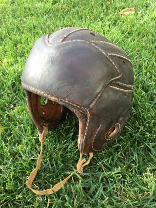 Antique Winged Old 1930’s All Thick Brown Leather Vintage Football Helmet Circa